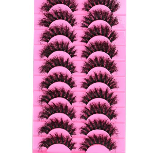 Emotao False Eyelashes Natural Cat Eye Lashes Lightweight 10 Pairs C Curl Wispy Eyelashes Curly 3D Faux Mink Eyelashes Pack (Cat Eye D02)
