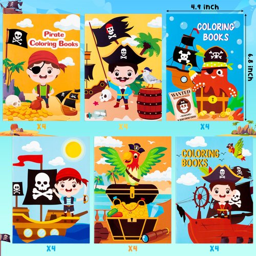 JAPBOR 24pcs Pirate Coloring Books for Kids, Pirates Parrot Treasures Color Pages Drawing Booklet Party Favors Supplies, Nautical Theme DIY Art Doodle Painting Games Booklet Goodie Bags Fillers