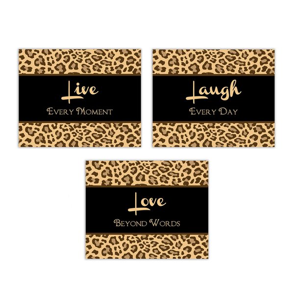 Live Laugh Love Animal Print Cheetah Wall Art Set of 3 5x7 or 8x10 Prints ((unframed))