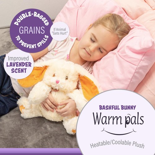 Warm Pals - Bashful Bunny - 1.5lbs - Cozy Microwavable Lavender Scented Plush Toys - Heated Stuffed Animal - Heatable Coolable Bedtime Comfort Plushie