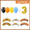 Construction Birthday Party Supplies for 3, 136 Pcs Dump Truck Party Decorations for Boys Baby,Backdrop, Banner, Cake, and Cupcake Toppers, Balloons, Party Traffic Signs, Tablecloth