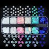 12 Grids 3D Snowflake Nail Art Sequins Winter Christmas Nail Glitter Flakes Laser Nail Sequins Holographic Glitter Designs Snowflake Nail Charms Christmas Nail Stickers for Xmas Party Nail Decorations