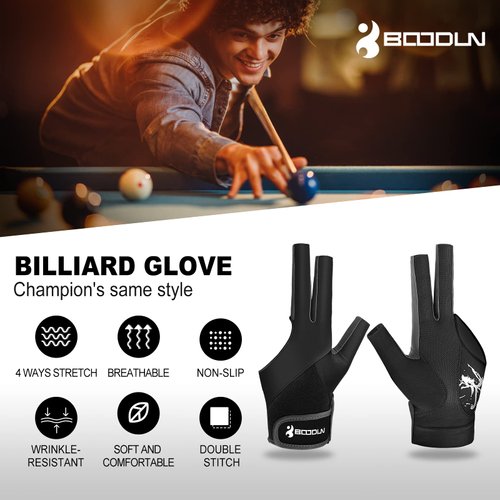 Lion helper Billiard Pool Gloves for Left Hand 3 Finger, Splicing Process, Snooker Cue Sport Glove Popular Sizes for Men & Women (Black, L)