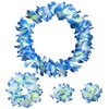 Hawaiian Leis Luau Tropical Headband Flower Crown Wreath Headpiece Wristbands Women Cute Floral Necklace Bracelets Hair Bands for Summer Beach Vacation Pool Party Decorations Favors Supplies Blue