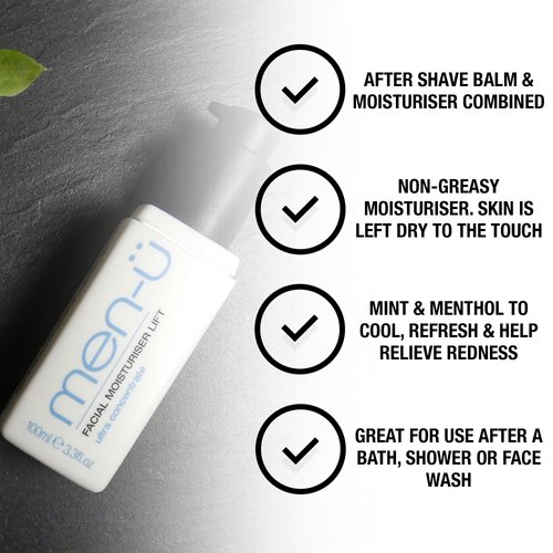 men-ü Aftershave Balm Facial Moisturizer Lift, Moisturizer for Men, up to 165 Applications, Post-Shave Men’s Moisturizer with Ultra-Concentrate, Long Lasting, High Performance, Vegan Formula, 3.3 oz
