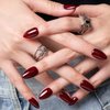 GLAMERMAID Dark Red Press On Nails Short Almond, Christmas Handmade Soft Jelly Gel Nail Tips Deep Burgundy Round Fake Nails, Deep Red Stick Glue on Nails for Women, Reusable Round Oval False Nail Kit