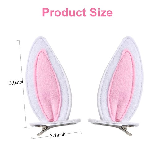 4PCS Bunny Ears Hair Clips 4 Inch Women Halloween Easter Rabbit Costume Accessories Party Supplies White