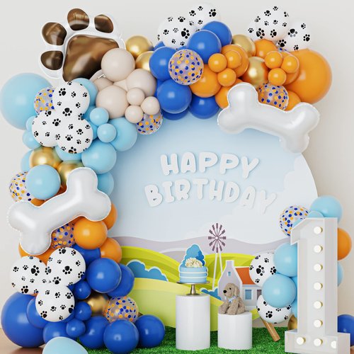 Paw Balloons Garland Arch Kit with 148PCS Blue Oragne Blush Dog Paw Latex Balloon for Boys Girls Baby Shower Birthday Party Decorations (Colorful)