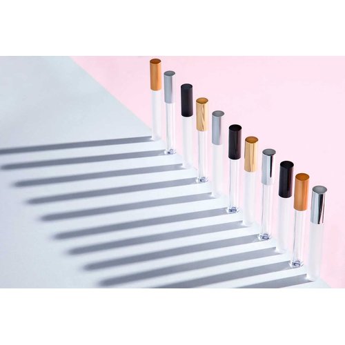 Cosmetic Packaging Now Vibe Clear Lip Gloss Tubes w/Shiny Gold Cap & Doe Foot Wand (6 Pack)