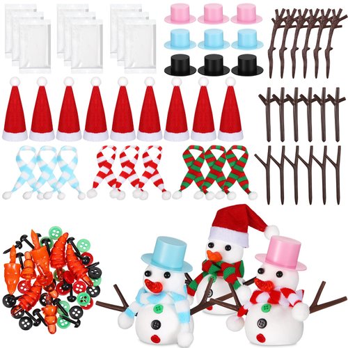 Jiuguva 9 Set Christmas Snowman Crafts Kit Build a Snowman for Kids DIY Decorating Kit Xmas Snowman Modeling Clay Hats Buttons Scarfs Foam Balls Craft Stocking Gift for Party Favors Winter Sewing