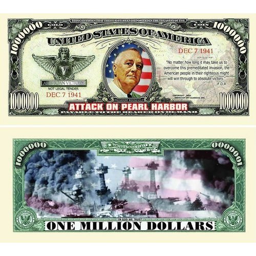 10 Pearl Harbor Million Dollar Bills with Bonus “Thanks a Million” Gift Card Set