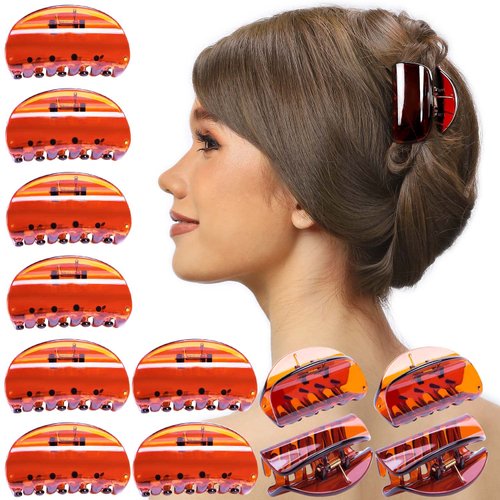 RC ROCHE ORNAMENT 12 Pcs Womens Jaw Claw Flat Clutcher Clamp No Slip Grip Strong Hold Cute Accessory Salon Styling Fashion Girls Beauty Hair Clip, Medium Brown