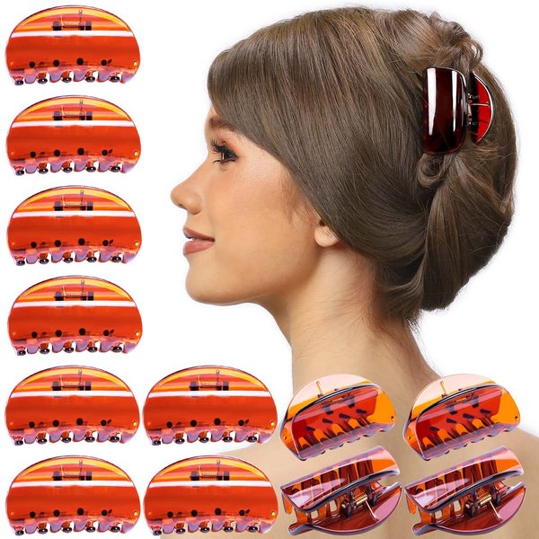 RC ROCHE ORNAMENT 12 Pcs Womens Jaw Claw Flat Clutcher Clamp No Slip Grip Strong Hold Cute Accessory Salon Styling Fashion Girls Beauty Hair Clip, Medium Brown
