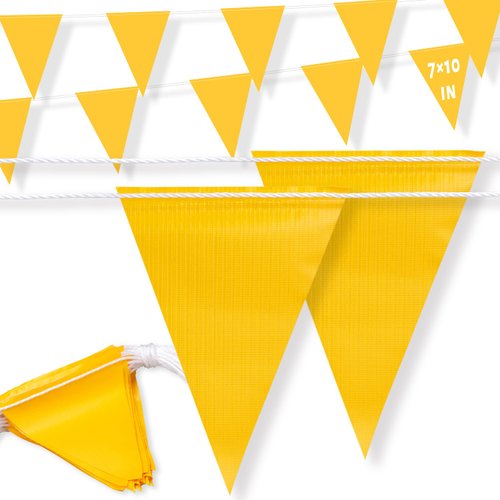 105ft Pennant Banner Flags, 7"x10" Fluorescent Yellow Safety Flagging Banner Warning Flags for Construction Site/Traffic Control/Boundary Barrier Signs, Perimeter Marking Flags on String, 45 Flags