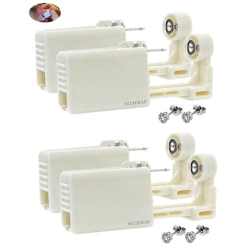 4 Pcs Self Ear Piercing Kit, Disposable Sterile Ear Piercing Gun Ear Piercing Tool (White)