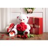 BEJOY Teddy Bear Stuffed Animals Plush Bear Holding Rose Soft Plush Toy Valentine's Day, 16 Inch, White