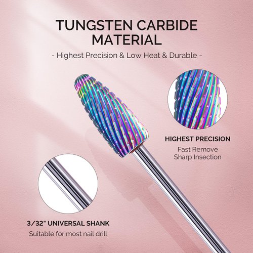MelodySusie Nail Drill Bits Set, 10pcs Tungsten Carbide Nail Bits for Nail Drill E-file, 3/32 inch Bits Manicure Pedicure Remover Tools for Acrylic Gel Nails, Salon Home Nail Care Supplies, Colorful