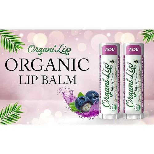 OrganiLip Organic Lip Balm, Acai Flavor, Ultra Hydrating Lip Moisturizer for Cracked or Dry Lips, Infused With Organic Sea Buckthorn, Oval Shaped Tube, USDA Certified Organic, 30 Pack
