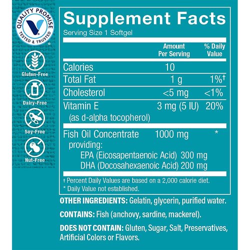 The Vitamin Shoppe Omega 3 Fish Oil 1000MG, EPA 300mg & DHA 200mg, Purity Assured, Molecularly Distilled to Support Cardiovascular, Joint and Brain Health (240 Softgels)