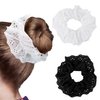Framendino, 2 Pack White Lace Fabric Ponytail Holder Hair Ties Oversized Mesh Hair Scrunchies for Women (Black, White)