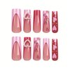 Valentine's Day Press on Nails Long Coffin BAOYAALIN, Cute Pink Fake Nails with 3D Pearls Heart Design Gel Glue on Nails for Women Girls Acrylic Artificial False Stick on Nail for Wedding 24Pcs