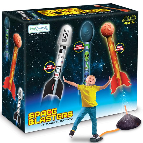 ArtCreativity Space Rocket Launcher for Kids - Rocket Launcher Toy Includes 3 Foam Rockets, Base, and Pad - Jump Rocket Launchers for Toddlers - Stomp Rockets for Kids Ages 3 4 5 6 7 8+ - Outdoor Toys