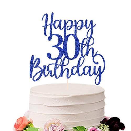 Sodasos Happy 30th Birthday Cake Topper，30th years old Anniversary Party Cake Decorations, Hello 30th years old, Happy 30th years old, Perfect Keepsake for your family and friends (blue, 30th)