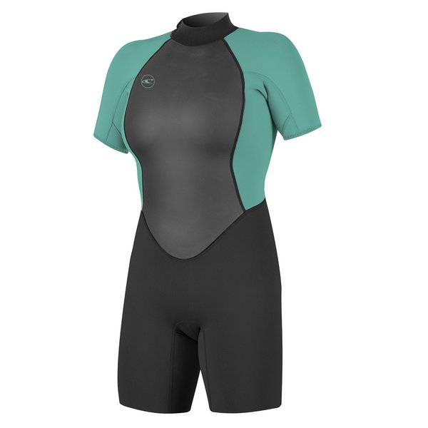 O'Neill Women's Reactor-2 2mm Back Zip Short Sleeve Spring Wetsuit, Black/Light Aqua, 8