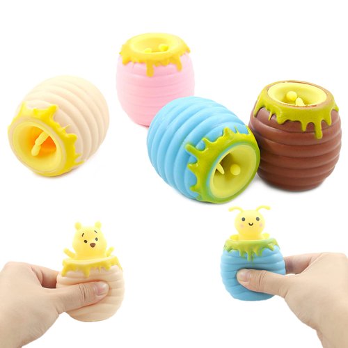 GuTiQuanjj 4-Piece Honey Pot (Bee, Bear) Squeeze Toys Miniature Novelty Toys for Gift Colorful Squishy Toys for Emotional Healing Sensory Stress Relief Fidget Toys for Anxiety Relief, ADHD