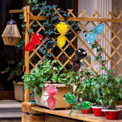 Cruis Cuka Metal Yard Art Garden Decorative Cute Ant Outdoor Wall Sculptures - Set of 6