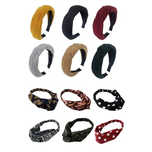 GETACOTA 12 Pack Women's Knot Turban Headbands Boho Head Bands Twisted Criss Cross Head Warps Hair Band Elastic Plain Hair Accessories for Women Girls (mul_319)