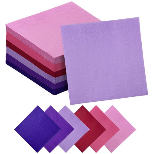 Surprisist PinkPurple Cocktail Napkins 6 colors 5 * 5inch disposable Beverage Napkin paper for Cocktail, Wedding, Dinner，Brithday Party Dessert Wine Paper Napkins（ 120 Count）