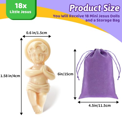 ZYFLSQ 18 Pcs King Cake Baby Jesus Figure, 1.5'' King Cake Babies Plastic Jesus Doll with Gift Bag, Mini Jesus Figurines in Bulk for Mardi Gras Party King Cake Toppers Decorations Epiphany Gifts