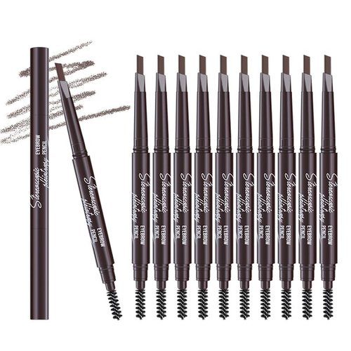 Berinist 12Pcs Dark Brown Eyebrow Pencil Set， Retractable Eyebrow Pencil with Brow Brush, Professional Eyebrow Shaping and Filling Pencil for Women Eye-Makeup, Easy to Color, Waterproof Long-lasting