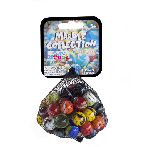 Ader Products 50 Piece Marbles Set - Colorful Glass Marbles for Kids Marbles Game | 48 Players and 2 Shooter
