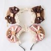 GK-O Lolita Bear Ear Headband Bowknot Hair Kawaii Lolita Prop Headwear Cute Hairpin Female Headdress Hair Accessories Handmade (Brown)
