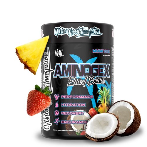 VMI Sports Aminogex Ultra | BCAA Powder | Amino Acids + Betaine and Glutamine | Amino Acid Post Workout Recovery Drink | Intra Workout Drink with Electrolytes | (30 Servings)(Miami Vice, 18.2 Ounces)