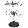 MyGift 2 Tier Black Metal Rotating Necklace and Bracelet Organizer Jewelry Stand with 24 Hooks, Multipurpose Accessory and Keychain Spinning Display Rack with Top Handle Card Holder