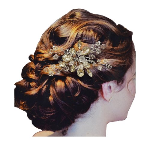 Flower Blossom Crystal Bead Hair Comb for Women