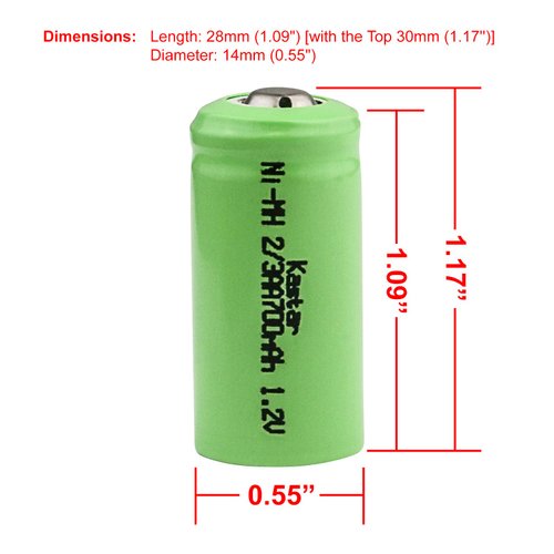 Kastar 10-Pack 2/3AA 1.2V 700mAh Ni-MH Button Top Rechargeable Batteries for High Power Static Applications (Telecoms, UPS and Smart Grid), Electric Mopeds, Meters, Radios, RC Devices, Electric Tools