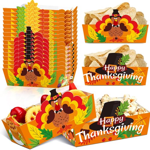 Caoekego Thanksgiving Food Trays Party Supplies 24 Pcs Turkey Snack Bowls for Thanksgiving Dinner Fall Party Decorations
