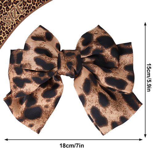 Whaline Set of 2 Hand-Made Leopard Print Hair Accessories: Big Bowknot Hairpins and Metal Barrettes for Women (Dark & Light Leopard Shades)
