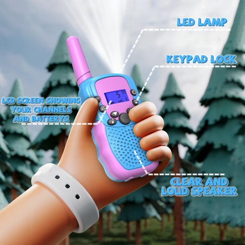 Toys for 3-12 Year Old Boys, Walkie Talkies for Kids with 22 Channels, LED Flashlight, 3 Miles Range for Outdoor Adventures, Camping, Hiking (Blue-Purple)