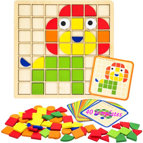 PHIELEY Activities for Dementia Patients, 96 Pieces Wooden Puzzle Games for Seniors, Colorful Shape Pattern Alzheimers Products for Elderly, Tile Matching Memory Cognitive Busy Board Gadgets Gifts