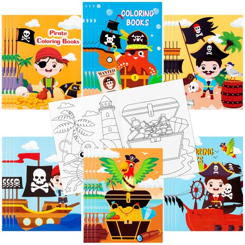 JAPBOR 24pcs Pirate Coloring Books for Kids, Pirates Parrot Treasures Color Pages Drawing Booklet Party Favors Supplies, Nautical Theme DIY Art Doodle Painting Games Booklet Goodie Bags Fillers