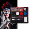 4 Colors White + Black + Red + Blue Face Painting Kit, Face Paint Body Makeup Kit for Halloween SFX Makeup, White Black Halloween Makeup Paltte with Brushes for Skull Clown Art Theater (D Set)