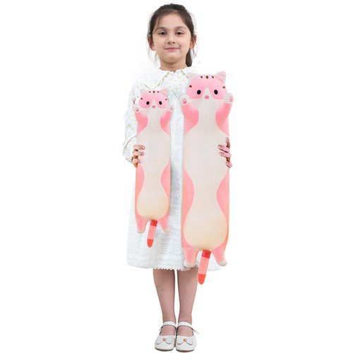 Giant Cat Pillow Plush Cartoon Kitty Sleeping Hugging Pillow, Cuddly Soft Long Kitten Body Pillow Doll Cat Cushion Toy for Kids Girlfriend (Pink, 70cm/27.55inch)