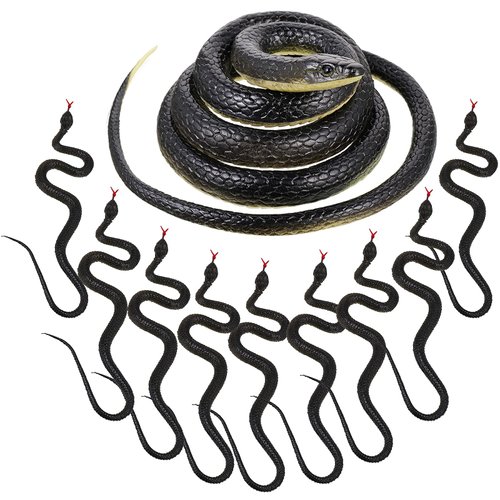 9 Pieces Rubber Snakes Realistic Fake Snake Black Snakes for Pranks, Scary Games, Novelty Party Favors (Black)