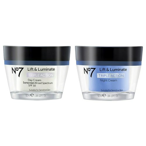 No7 Lift and Luminate Triple Action Face Cream - Day and Night Bundle - 1.69 fl oz Each - Hypoall...