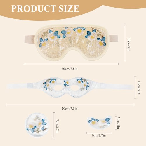 4 PCS Cooling Eye Mask Set - Ice Face Mask with Camellia Essential Oil, Cold Eye Compress and Reusable Gel Pads for Eyes Puffiness, Migraine Headache, Dark Circles, Dry Eyes